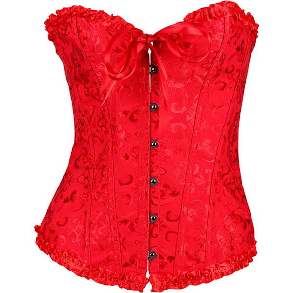 NG Dam Spets Upp Benad Puffad Renässans Överbyst Bustier Fläck Bodyshaper Toppar Plus Storlek Röd X-Large
