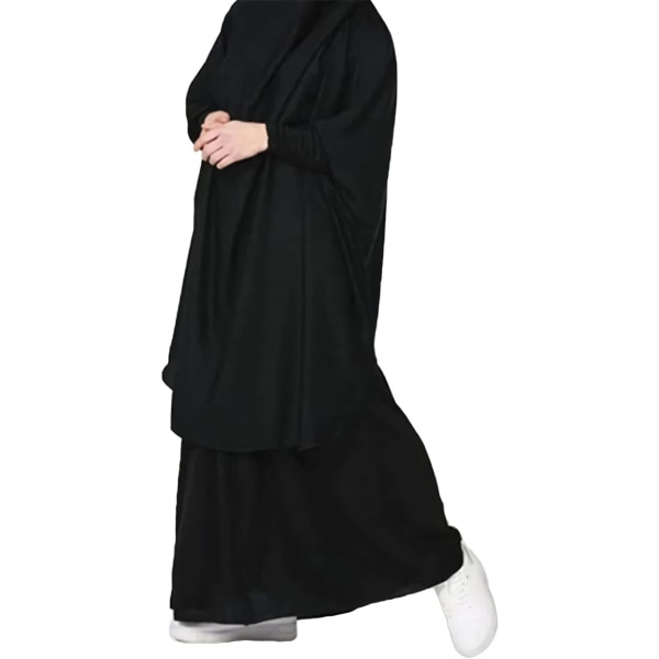VFPO Womens Muslim Solid Abaya 2-delad bönklänning med Hijab Islamic Maxi Kaftan Dubai Ramadan Hellängd Klänning Svart One Size