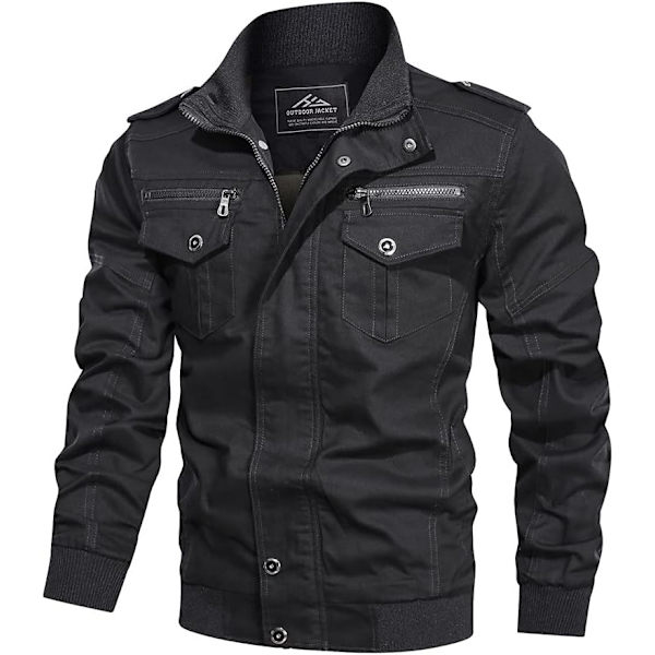 WIN Herr Lättvikt Bomulls Militärjackor Vår och Höst Casual Ytterkläder med Fickor 01svart X-Large
