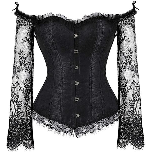 VYSHI Korsetttoppar för kvinnor med ärmar, Bustier Overbust Lace Up Bodice Lingerie Svart X-Small