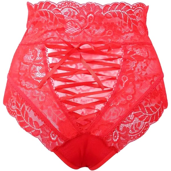 LOVE Röda spetsunderkläder Sexiga stringtrosor Skir spets Underkläder med hög midja Trosa genomskinliga trosor Small-Medium