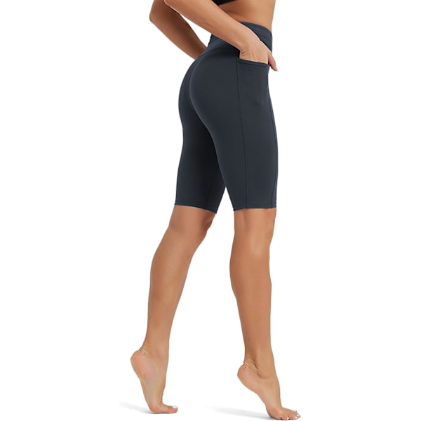 es Dam Shorts 10\" Träning Yoga Shorts med Ficka Hög Midja Atletiska Shorts Löpning Cykelbyxor（007） Mörkgrå Stor