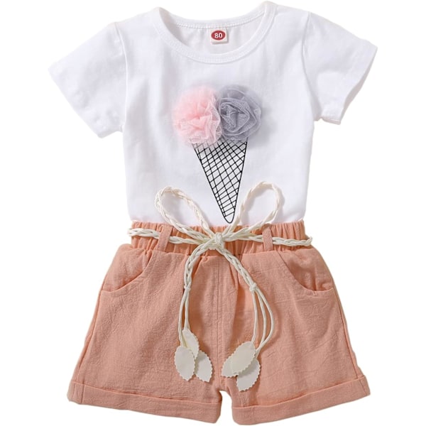 dplayer Toddler Baby Girls Kläder Vattenmelon T-Shirt + Linne Shorts med Bälte Söt Sommar Kort Set