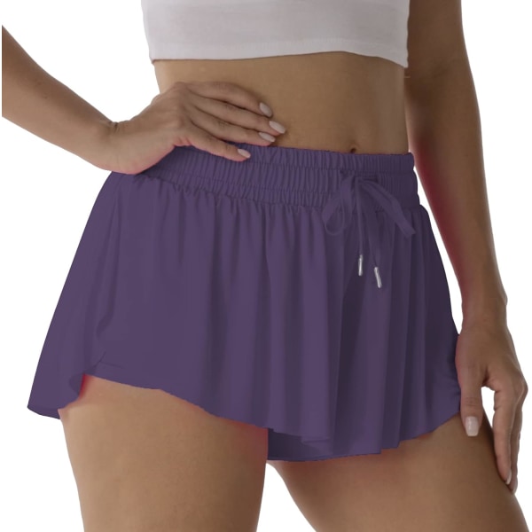 Atletiska shorts för kvinnor löpning tennis Butterfly shorts flickor 2-i-1 dubbellager snabbtorkande bekväma shorts Deep Purple Small