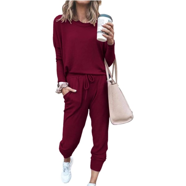nya Dam 2-delade Sportkläder Långärmad Toppar och Byxor Set Träningskläder Ruby X-Large