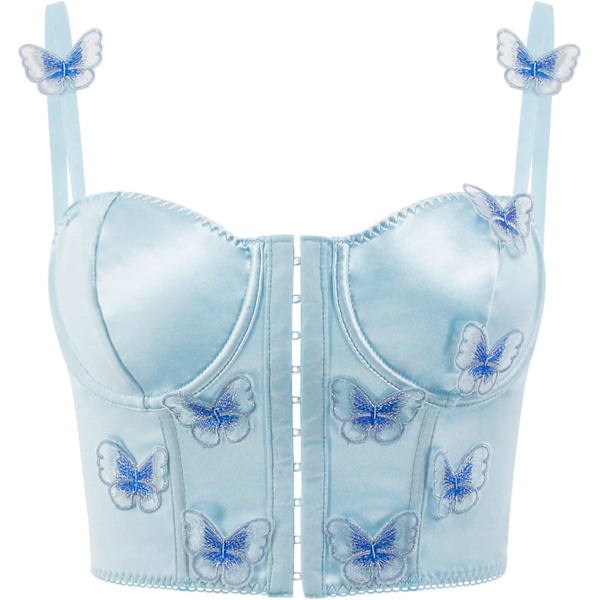 tudineus Kvinnor Justerbar Metallic Sexig PU Läder Bralette BH Väst för Festivaler, Raves, Clubwear Ljusblå Rumpa Stor