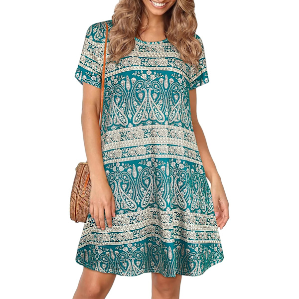 at Dam Sommarklänningar Strand Casual T-shirt Plus Size Blommig Kortärmad Lös Flytande Sommarklänningar Grön Bohémisk Tryckt Medium