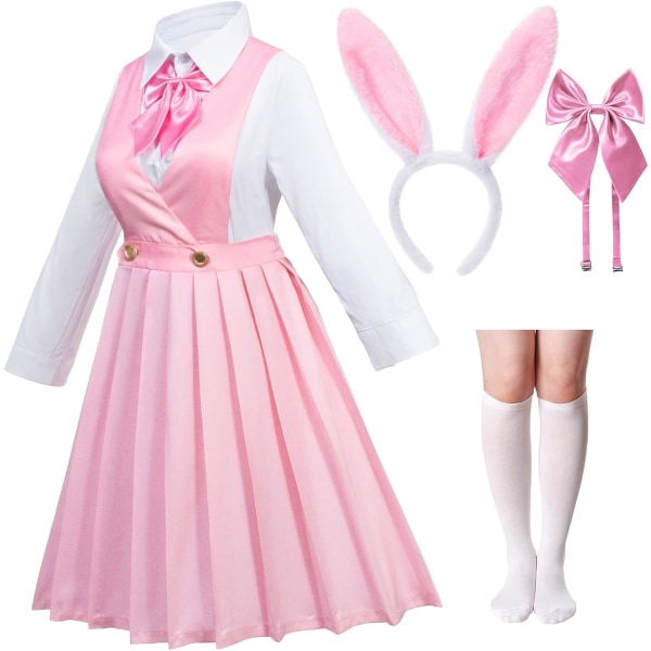 belle Klassisk japansk skolflickor Sailor Dress Skjorta Kjol JK Uniform Anime Bunny Ears Cosplay Kostymer Strumpor Rosett Set Typ1-rosa Medium