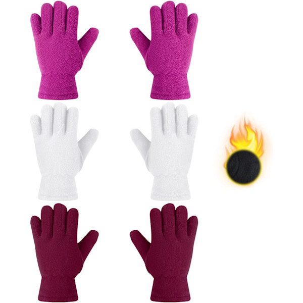 INIOR 3 par barn fleece vinterhandskar varma full fingerhandskar för pojkar flickor barn snö utomhusaktiviteter Suppli Rose Red, Wine  8-12 år
