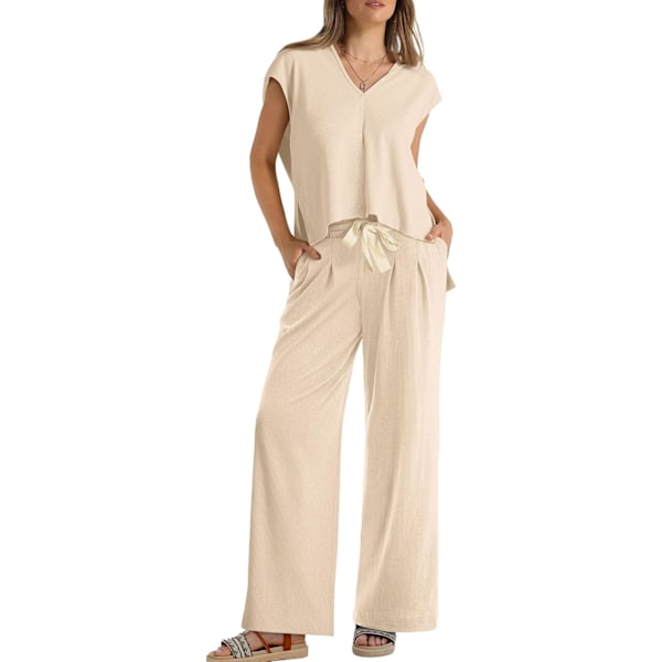 EFAN Lounge Sets för kvinnor Tvådelad outfit Huvtröja och vida byxor Träningsset 03-beige X-Small