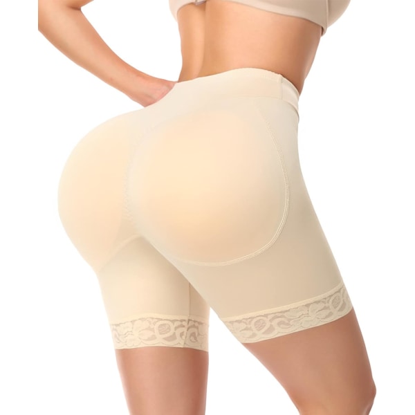 LOSETS Kvinnor Butt Lifter Vadderad Spets Shapewear Tjockare Butt Enhancer Control Trosor Seamless Fake Butt Underwear Beige 5X-Large