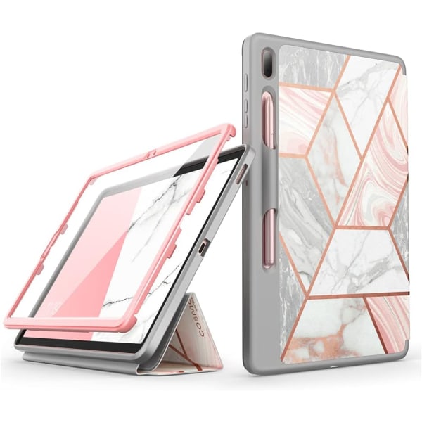 lason Cosmo- case för Samsung Galaxy Tab S7 FE 12,4" 2021 Release Only, helkropps-trifold med inbyggt skärmskydd marmor