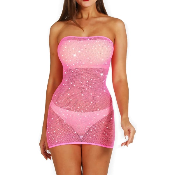 VSEXY Plus Size Strumpbyxor för kvinnor Strumpor Fishnet Bodystocking Underkläder Sexiga Mesh Tight Body för kvinnor Le Pink Dress One Size Plus