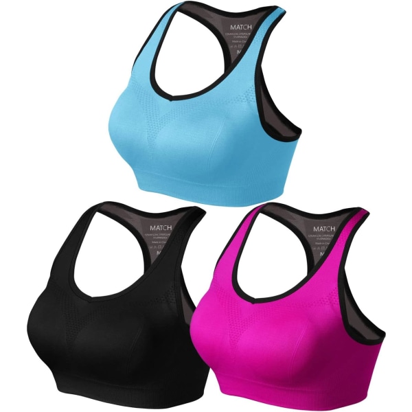 ch Damsporthållare Trådlös Sömlös Vadderad Racerback Yogabhå för Träning Gym Aktivkläder med Avtagbara Kuddar #0001 1 Pack med 3(bla Medium