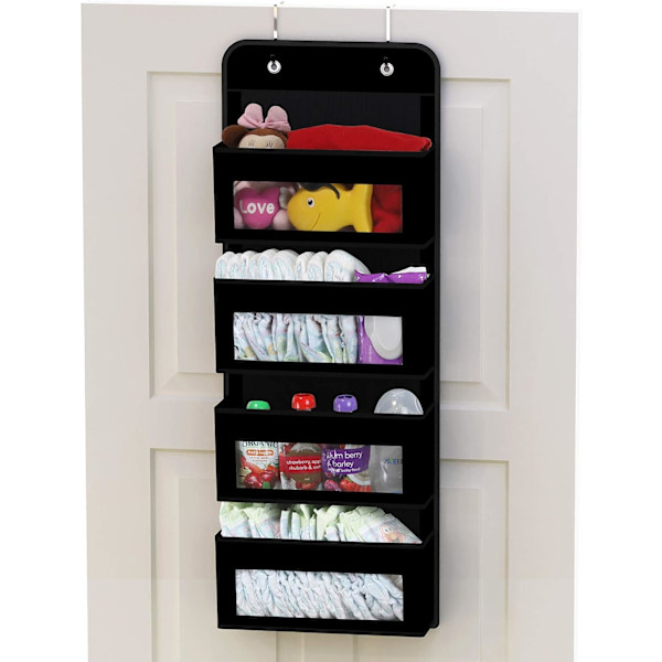 pleHouseware Över Dörren Hängande Organizer Barnkammare Förvaring med 3 Fack, Grå Svart 4-Tier