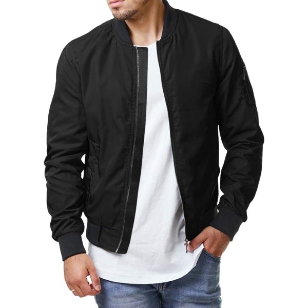 oybuy Bomberjacka för män Casual Zip Up Lättvikt Varsity Slim Fit Windbreaker Softshell Spring Sportswear Jackor Kappa 01-svart Medium