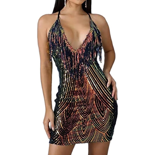 ot Boutique 119 - Plus Size Dashiki Printed Babydoll Cover-Up Vacation Dress Fringe Trim Brons 1X