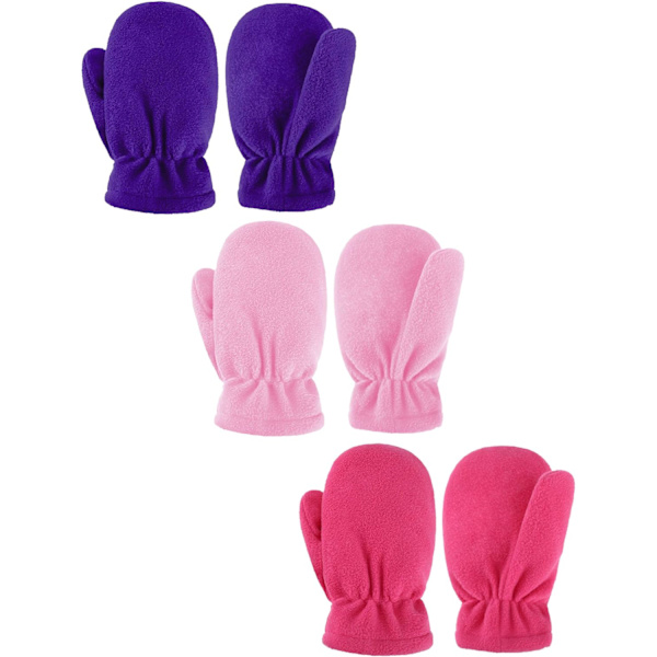 INIOR 3 par baby- och småbarnsvantar i fleece, varma vintervantar för pojkar och flickor, färguppsättning 2, 2-3 år