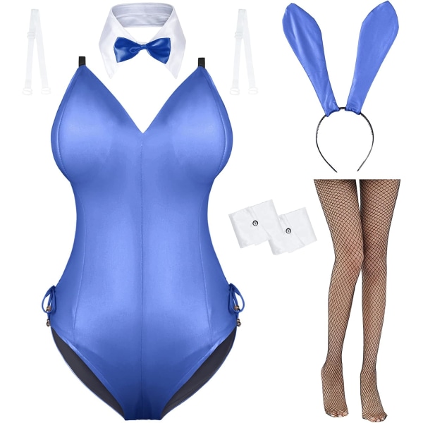 ens Bunny Girl Senpai Cosplay Anime Rollspel Kostym En Delig Bodysuit Strumpbyxor Set Blå-avtagbar  3X-Large