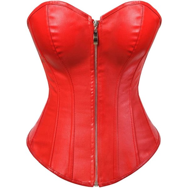 UN Women's Faux Leather Corset Top Steampunk Corsets Zipper Bustier Pirate Costume Red Large
