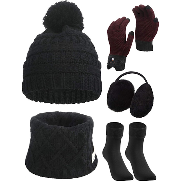 INIOR 5-delad flicka vinter varm stickad mössa barn småbarn mössa öronmuffar handskar strumpor