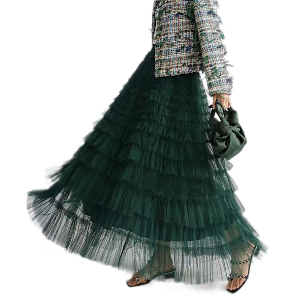 yasan Dam Multilayer Ruffles Tulle Kjole Plisserad Hög Midja Fluffy Maxi Kjole Fairy Cake Klänning Lång Tutu Fest Kjole