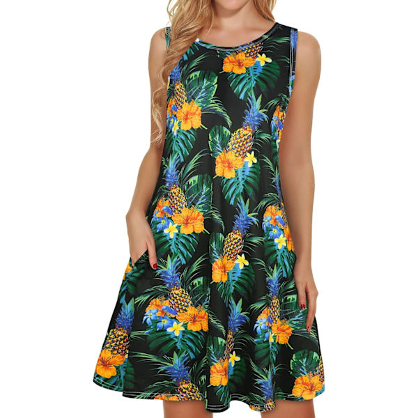 at Dam Sommarklänningar Strand Casual T-shirt Plus Size Blommig Kortärmad Lös Flytande Sommarklänningar Svart Ananas Liten