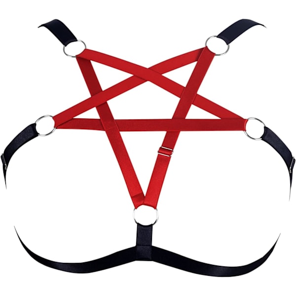 HSS Dam Body Harness Plus Size Pentagram Mode BH Punk Gotisk Topp Ihålig Bälte Halloween Karneval Kostym 12 Färg Svart+vinröd 40 Plus