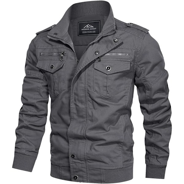 WIN Herr Lättvikt Bomulls Militärjackor Vår och Höst Casual Ytterkläder med Fickor 01grå X-Large