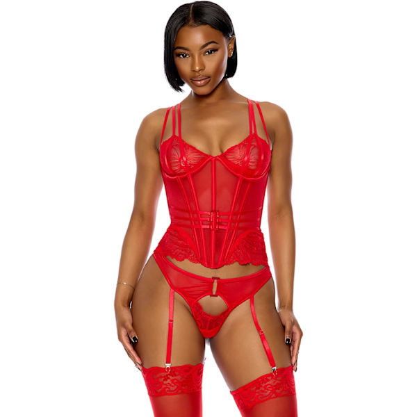 Play Womens Thirst Strap Strappy Lace Bustier Lingerie SetLingerie Set Rose X-Large