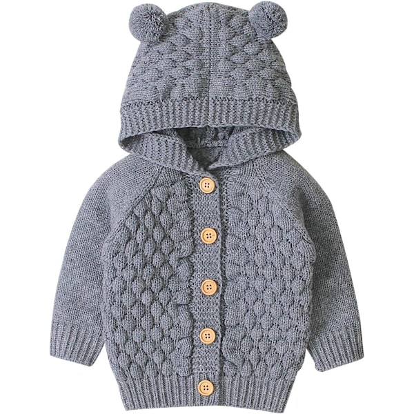 kinbaby Nyfödd Baby Flickor Pojkar Stickad Cardigan Öra Huva Tröja, Spädbarn Knapp-Down Bomullskläder, Unisex Baby Basic Kläder