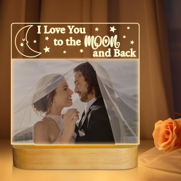 LOSUN Lys upp bildram, I Love You to Moon 4x6'' fotoakrylram med LED-nattljus, presenter för hemskrivbordsdekor till älskare Girl Wife Coupl