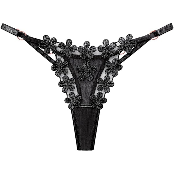 y Transparent Broderad Mesh Underkläder Kvinnor Trosa Bikini Sexig Cheeky String Genomskinlig Erotiska Kalsonger Onesize Svart Medium