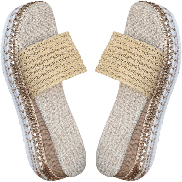 dusa Dam singelband Espadrille Flatform Sandaler Halm Slip On Slides Khaki 5