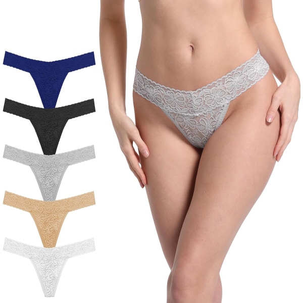 y Stretch Blend Micro T Back Low Rise Cheeky Exotic Thongs Variety invisible Mönster Kvinnor Underkläder Regular & Plus Storlek 5 Stycken Gloomy X-Large
