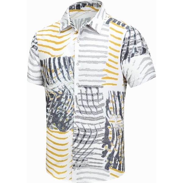 cki Hawaiian skjorta för män, unisex sommarstrand casual kortärmad knapp ned skjortor, tryckt palmskugga kläder kurva vit 3X-Large