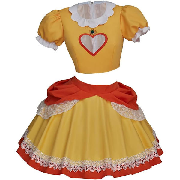 lyacos Prinsess Daisy Kostym Vuxen Kort Klänning Sexig Gul Daisy Cosplay Crop Top Kjol för Kvinnor Tonåring Gul X-Small
