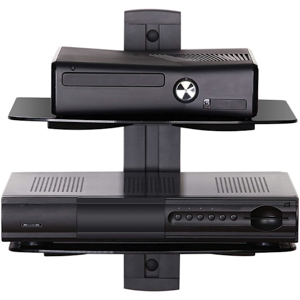 FUEYES 2 Tiers Av Shelf Väggmonterad Hylla Svart Fäste Stativ för AV-mottagare Komponent Xbox/Kabelboxar/Spelkonsoler DS203801GB