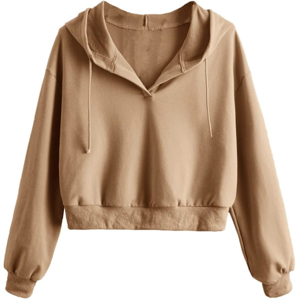 dusa Dam långärmad drop shoulder dragsko beskuren huvtröja sweatshirt Khaki Medium