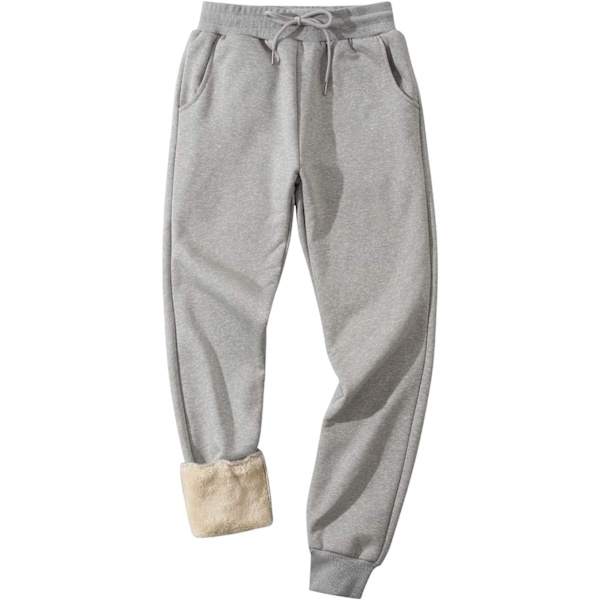 MEA herr vinter varma fleecefodrade sweatpants Sherpa Jogger byxor med fickor, ljusgrå, Large-X-Large