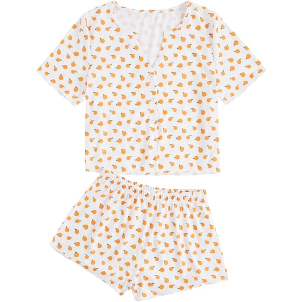 dusa Dam 2-delad knapp ned kortärmad Ditsy blommig knapp framtill nattkläder Loungewear PJ Set Orange X-Large