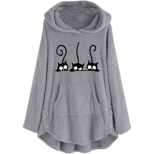 XM Dam långärmad katt tryckt huvtröjor pullover höst vinter fuzzy fleece söt tröja tröja för tonårsflickor
