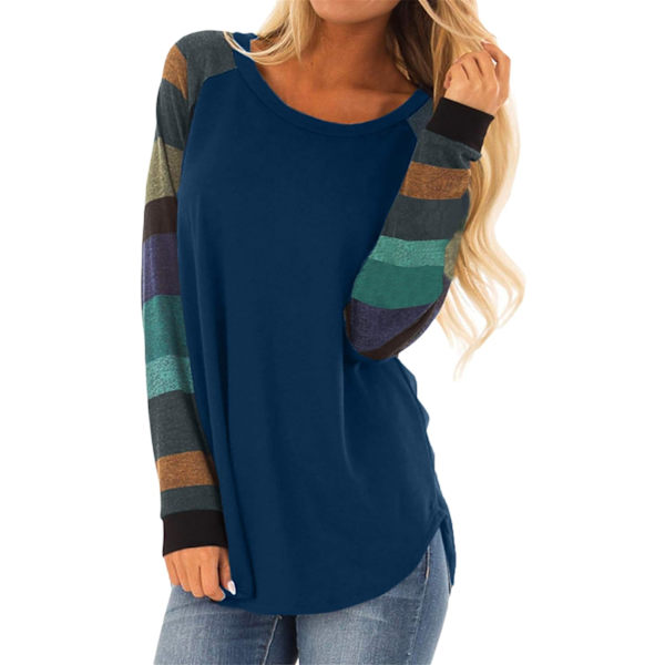 OUQE Junior Girl Tops Cute Blocks Big Fitted Thin Long Sleeves Plus Choker Striped Tunic top Hood Sexy Fun Fall Fashion