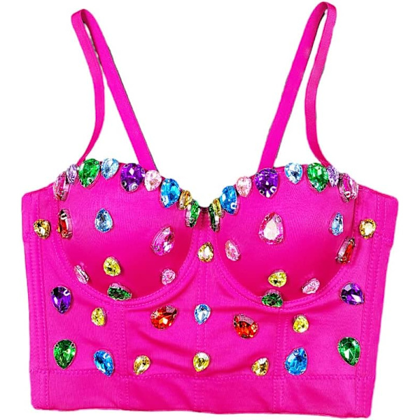 en's färgglada strass topp glittrande bustier crop top push up korsett bh clubwear 8618-ros röd medium