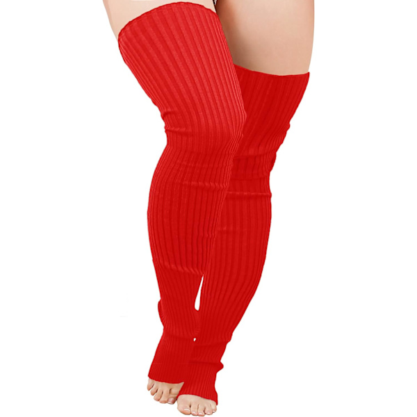Plus Size Stickade Benvärmare Kvinnor Tjocka Lårhöga Stövlar Extra Långa Stora Strumpor Plus Size- Röd