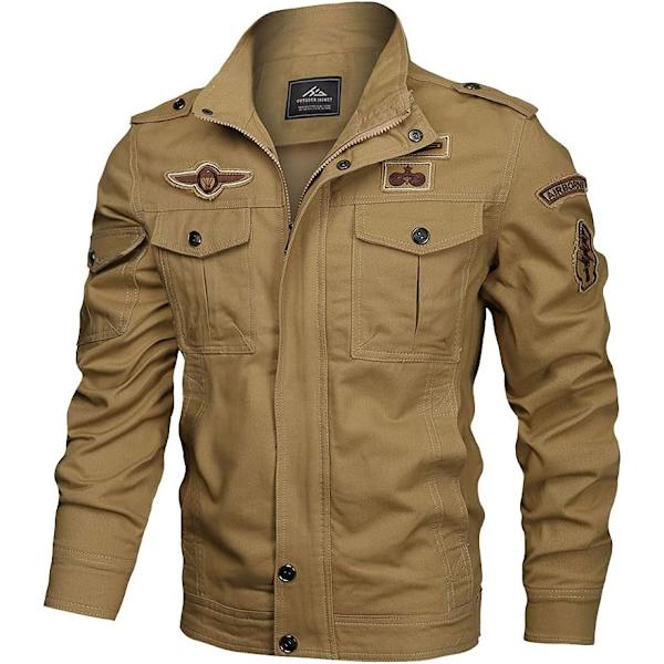 WIN Herr Lättvikt Bomulls Militärjackor Vår och Höst Casual Ytterkläder med Fickor 03khaki X-Large