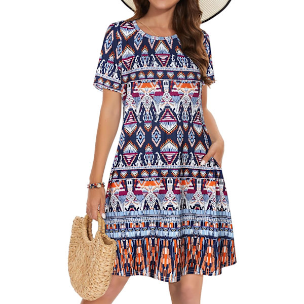 at Dam Sommarklänningar Strand Casual T-shirt Plus Size Blommig Kortärmad Lös Flytande Sommarklänningar Bohemian XX-Large