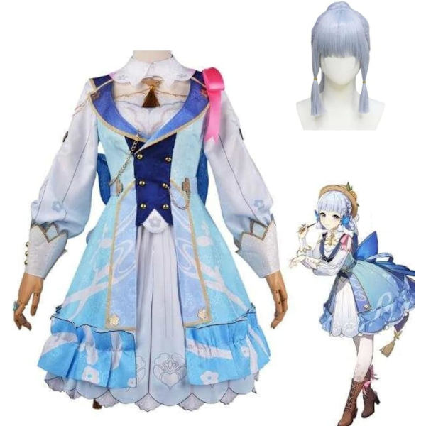 Cosplay Genshin Impact Kostym Komplett Anime RPG Kostym Set med Peruk för Cosplay - Halloween Outfit För Unisex Vuxen Kamisato Ayaka Liten