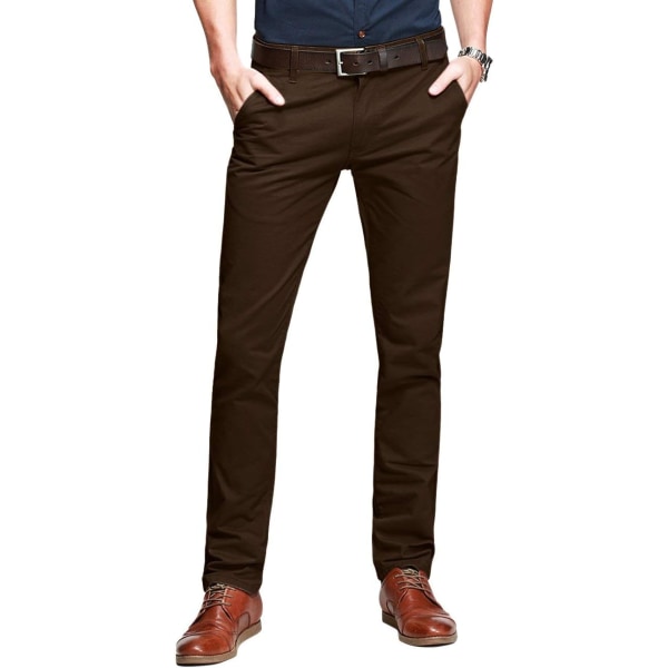 ch herr Slim Tapered Flat Front Casual byxor 8025 Mörkbrun 30