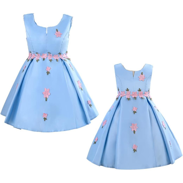 Cosplay Elegant Flower Glown Dress för flickor Unga vuxna Mode Bow Flower Barn Fest Festival Åldrar 5-9 år Gammal Floral Blå Liten